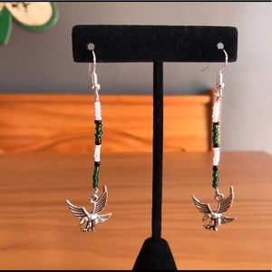 Silver Eagle Long Dangle Earrings